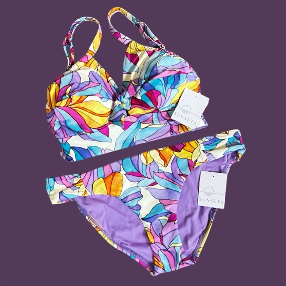 Unique Opalescent Bikini Set Pink Purple Blue Convertible Sz S - 32D/34C NWT - Picture 1 of 16